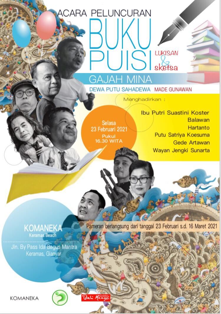 podiumnews.com-Peluncuran Buku Puisi Gajah Mina Hadirkan Ny. Putri Koster 23 Februari Mendatang
